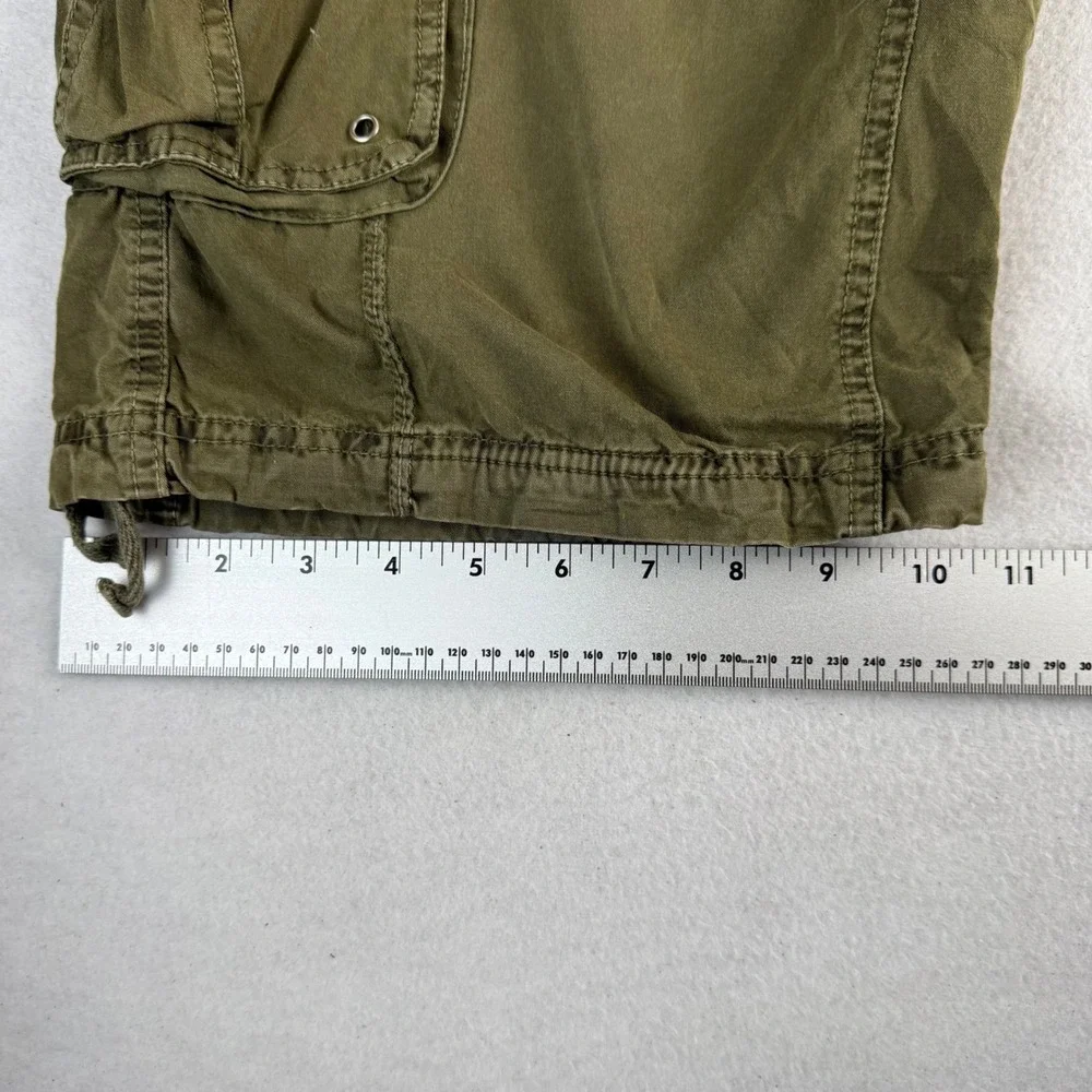 FUSAI Men's Olive Green Cotton Cargo Shorts Size 38 Relaxed Fit Drawstring Hem